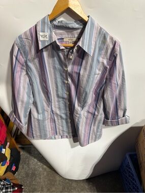 #4272-Merona Striped Button-Up Shirt in Blue, Pink & White